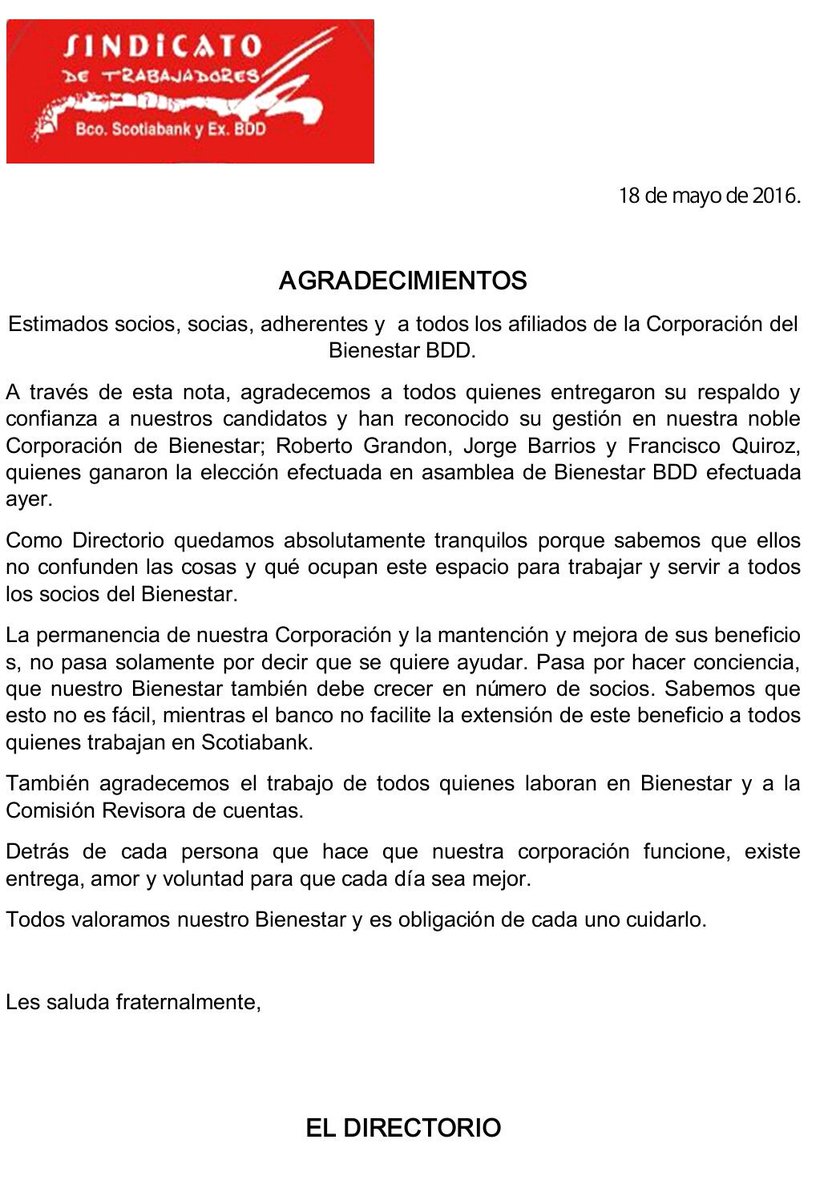 sindicatoSSA's tweet photo. Comunicado votación del principal Bienestar de Trabajadores Scotiabank
https://t.co/q1rIvQP8Nl
Cc @Scotiabank_CL https://t.co/55T8wFaGnp
