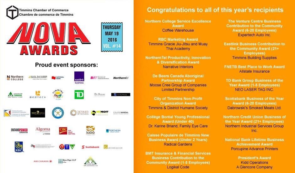 TimminsChamber's tweet image. Congratulations to all of the #nova2016 Award recipients. #superheroesofbusiness