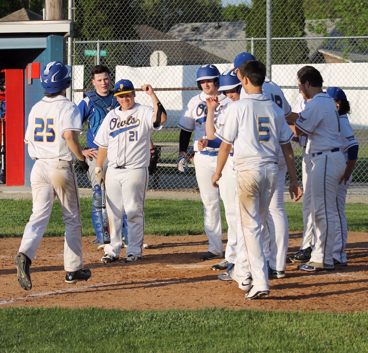 burris_baseball's tweet photo. @jdmonroe29 (#14) &amp; @ItsOfficiallyQ  (#25) arriving at the plate after hitting home runs in tonight's game! https://t.co/TnmmiGAbbR