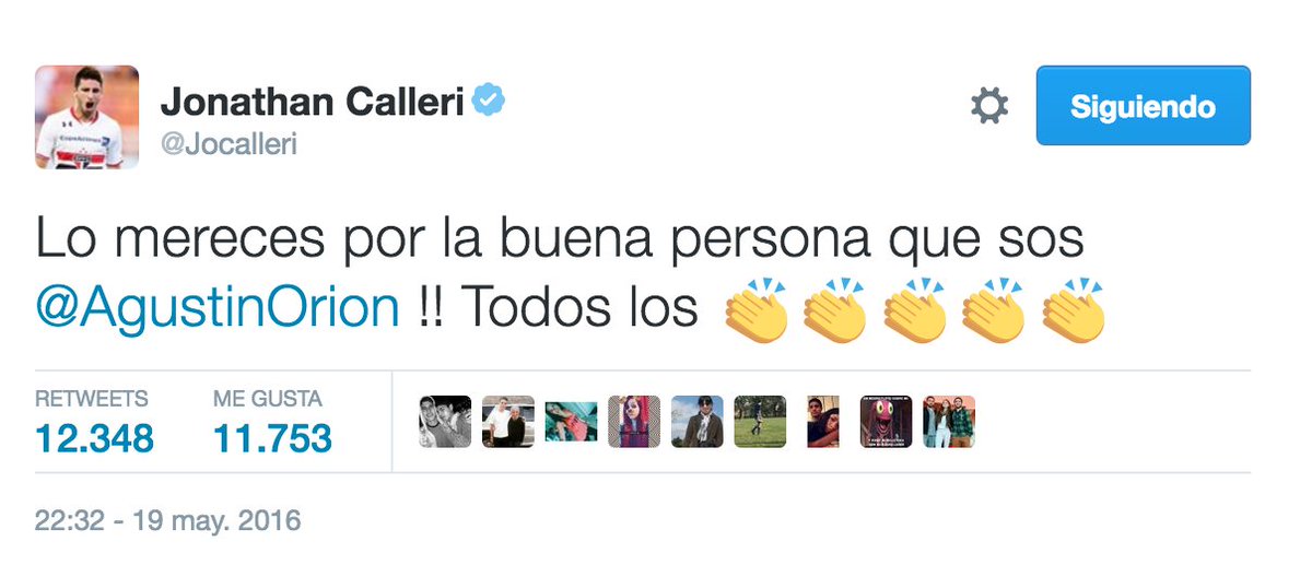 la12tuittera's tweet photo. La felicitación por twitter de @Jocalleri para @AgustinOrion https://t.co/ILLZUyBAJj