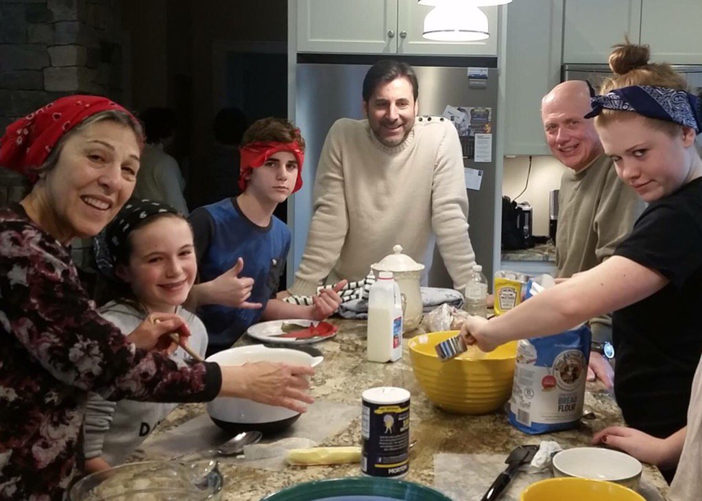 lovecancook's tweet photo. No one makes bread like mama Love.  Nice doo-rag Miles! Rhode Island crew rocks the challah. https://t.co/6zuVfjJHti