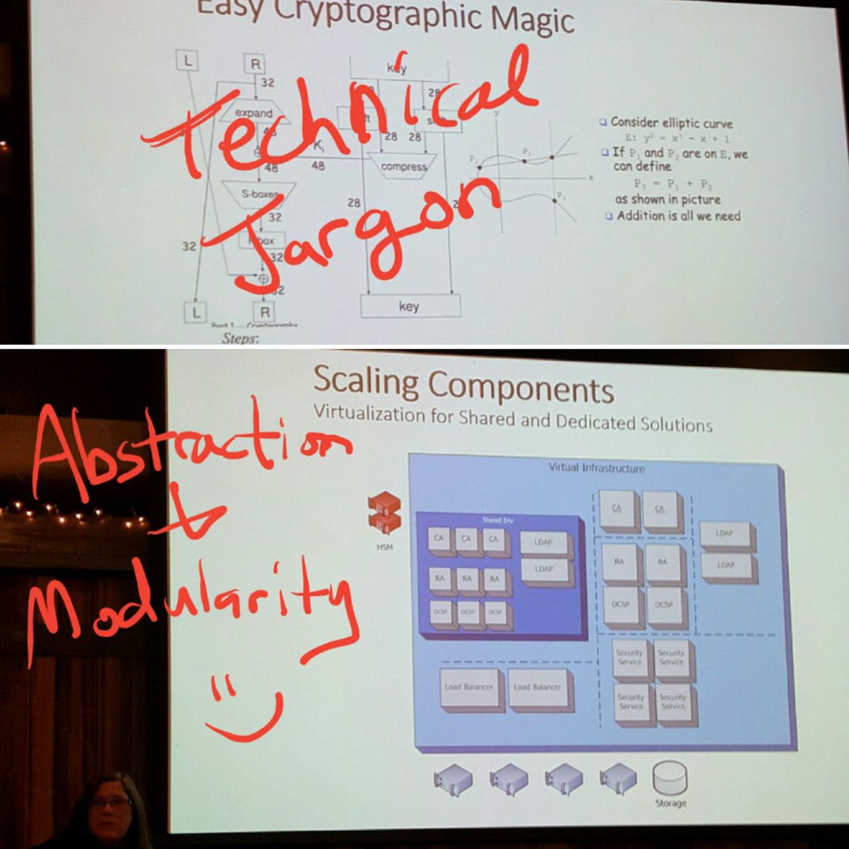 lucygliang's tweet photo. Karen Reinhardt makes the complex stuff beautifully understandable with talk on IoT keys and certs. #CodessSEA https://t.co/qXOiHRoP58