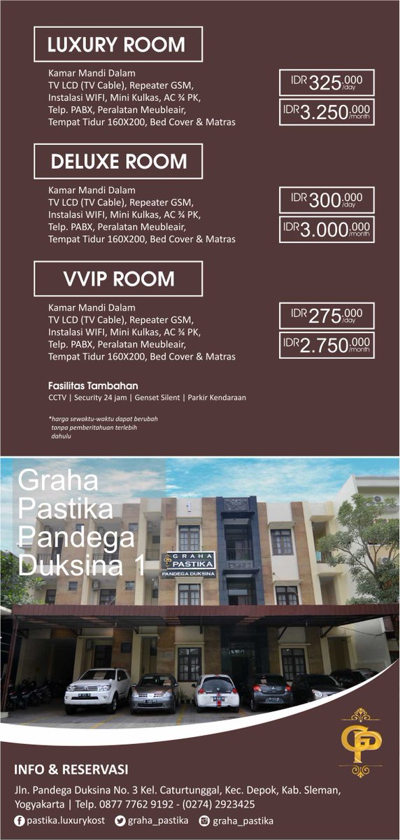 kost jogja cewe cowo pasutri mewah/ekslusif dekat ugm harian mingguan bulanan tahunan grahapastika.com