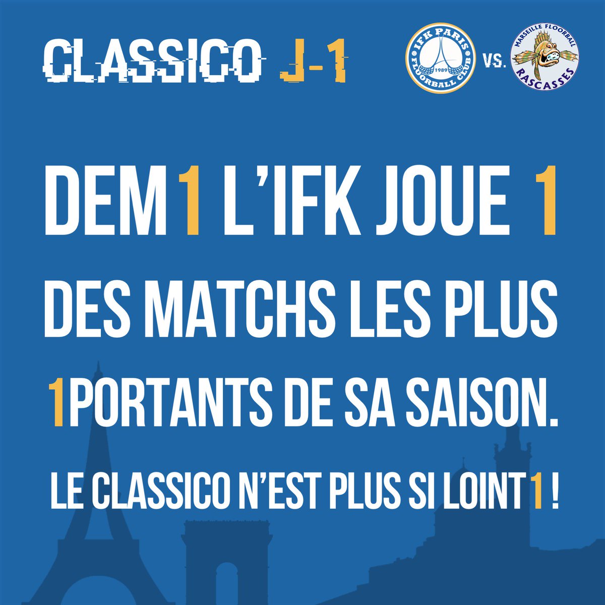 [QUART DE FINALE D2] <a href="/IFKParis/">IFK Paris</a> 2 vs. <a href="/RascassesFb/">Marseille Floorball</a>, c'est déjà dem1 ! #Classico #GoIFK #floorball 👊 ☝ 💪