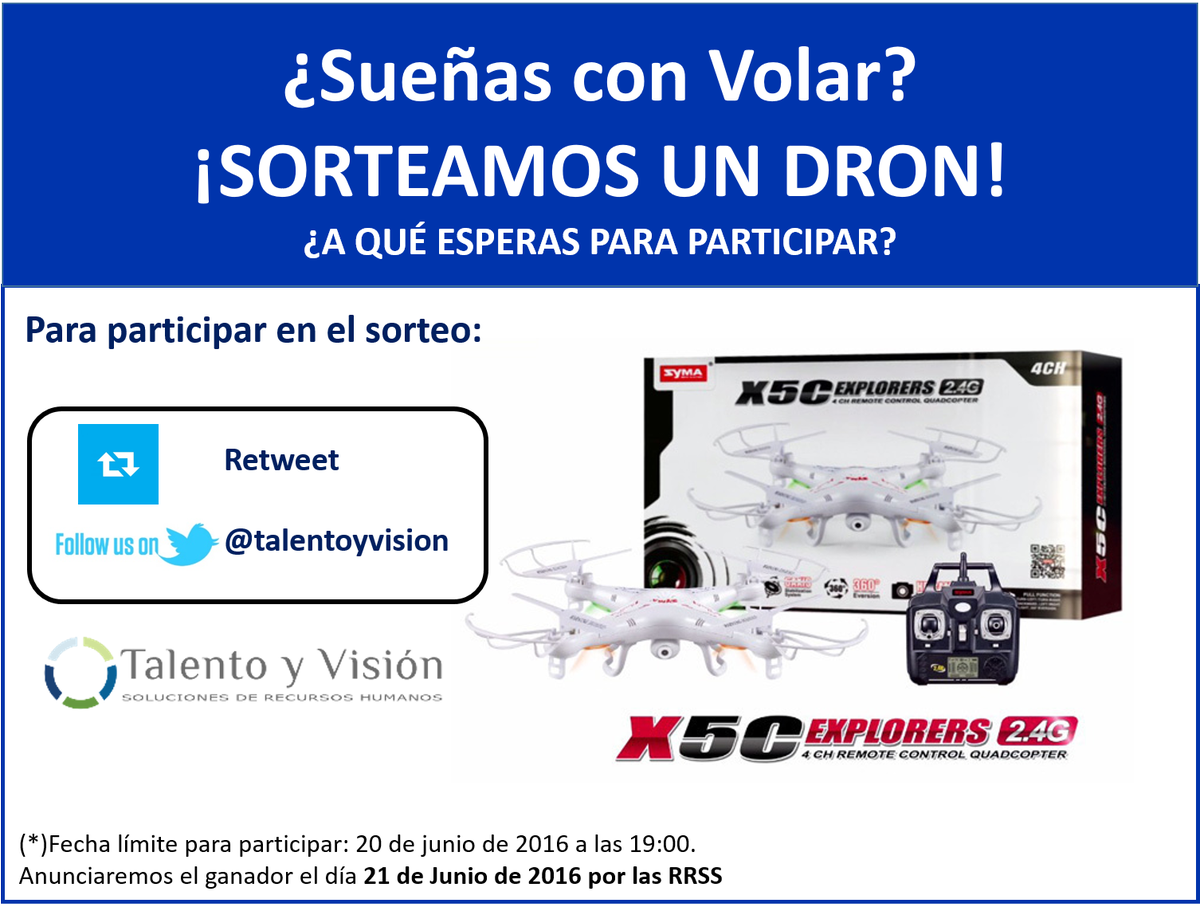 talentoyvision's tweet photo. #Felizviernes ¿Sueñas con Volar? #sorteo #dron #seleccion #RRHH #orientacionlaboral #MasterRRHH #talentanalytics https://t.co/u74EX1HL9I