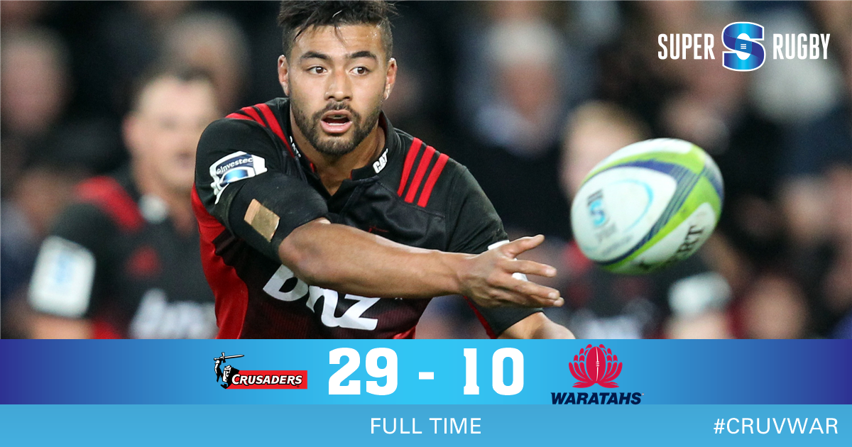 SuperRugby's tweet photo. FULL TIME  Crusaders clinch win in the wet https://t.co/KbvtdMomMJ #SuperRugby #CRUvWAR https://t.co/sktc1gATuJ