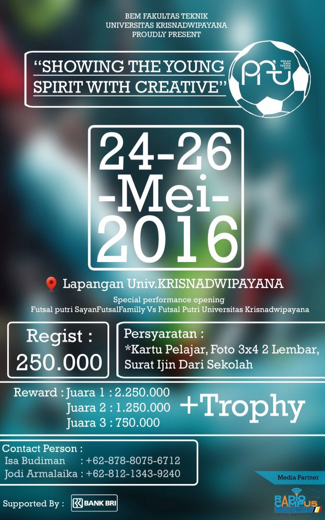 BEM-FT UNKRIS proudly present Futsal Championship 2016  "showing the young spirit with creative" #prtunkris