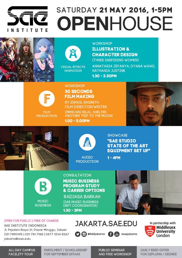 Sabtu 21 Mei ada #SAEopenhouse! Yg mau daftar kuliah Sept ini atau mau ikut w'shop gratis atau tur kampus yuk hadir!