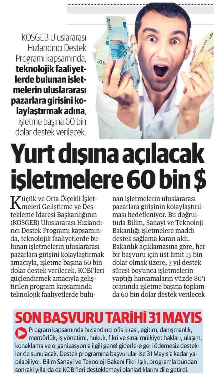 "KOSGEB Uluslarası Hızlandırıcı Destek Programı kapsamında işletme başına 60 bin dolar destek verecek"
