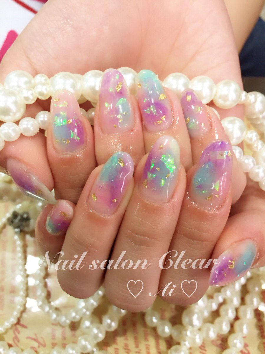 Nailsalon Clear11 Sur Twitter クリア感のあるカラーにオーロラのフィルムと金箔 涼しげで爽やかですね Clear ネイル ジェルネイル ジェル 夏ネイル オーロラフィルム キラキラ ショートネイル Nailsalonclear