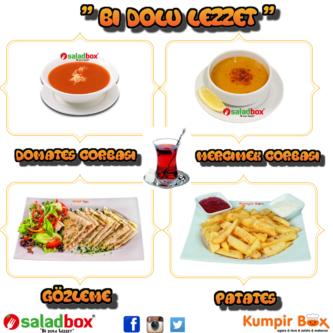 KumpirBoxcom's tweet photo. kumpirboxBi Dolu Lezzet icin sizleri subelerimize bekliyoruz ! #gozleme #baharatlipatates #corba #Kumpirbox https://t.co/RMGsh8WiXY