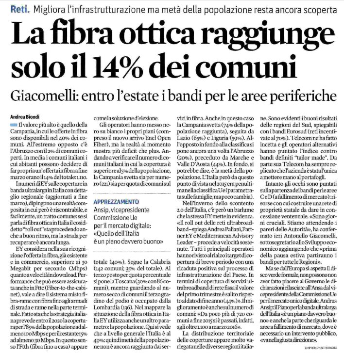 EY_Italy's tweet image. &apos;Roll out reti #ultrabroadband procede a velocità sostenute&apos; @andreapaliani1 migliora infrastrutturazione del Paese
