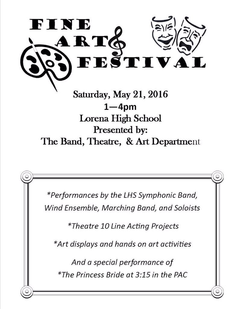 Lorena_cheer's tweet photo. Come support Lorena Fine Arts tomorrow afternoon! #LeopardNation #finearts #LorenaTalent https://t.co/cuE2NcEEHO