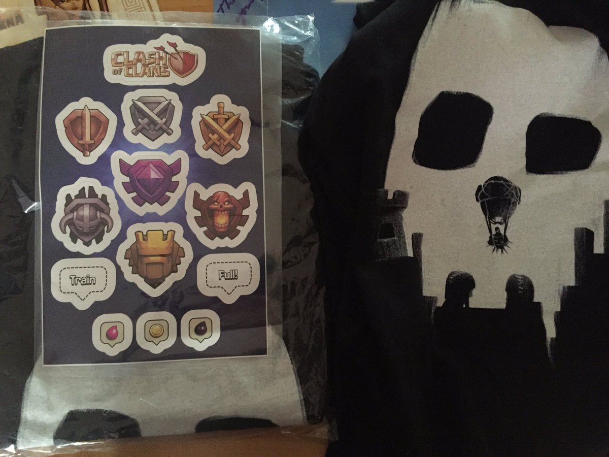 With all the excitement I forgot giveaway Thursday! XL <a href="/ClashofClans/">Clash of Clans</a> Skull T-shirt &amp; stickers! RT for chance to win!