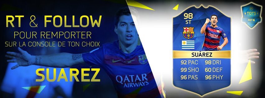 Lardsoft's tweet photo. Pour les mordus de FUT

🔵 #RT &amp; #FOLLOW 🔵

Pour remporter SUAREZ sur la console de ton choix🔥

Merci @EA_FIFA_France https://t.co/tVa2z8ZokU