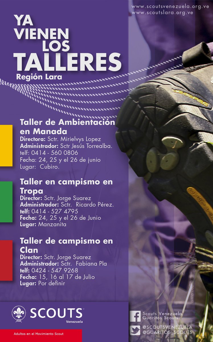 GUARITOS_SCOUTS's tweet photo. ¡Ya vienen los talleres técnicos! (+imagen) #AeeM #FormacionDeAdultos #RegionLara https://t.co/NQlfyRkqy6