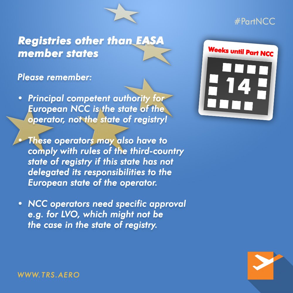 TRSAviation's tweet photo. Only 14 weeks until @EASA implements #PartNCC regulatory changes! #DidYouKnow about those facts...? #bizav #ncc https://t.co/JyGou9E6Aw