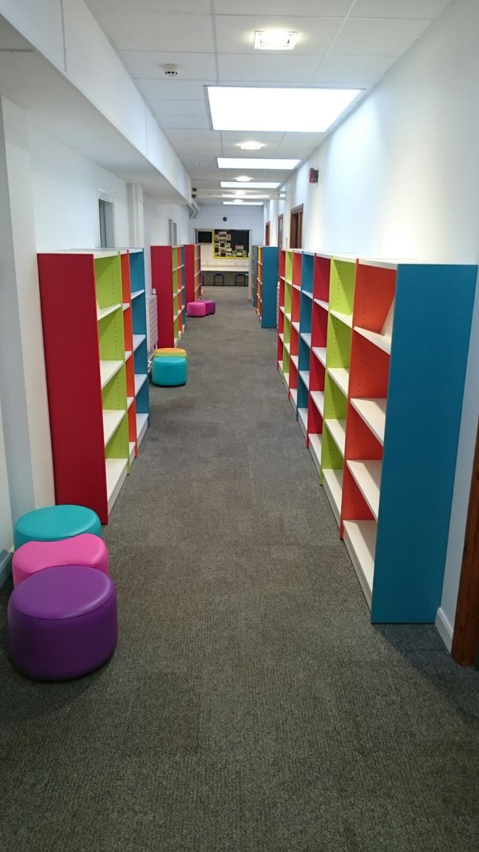 DemcoInteriors's tweet image. We made the best use of space at this primary school and added some jelly bean popping colours #schoollibrarydesign
