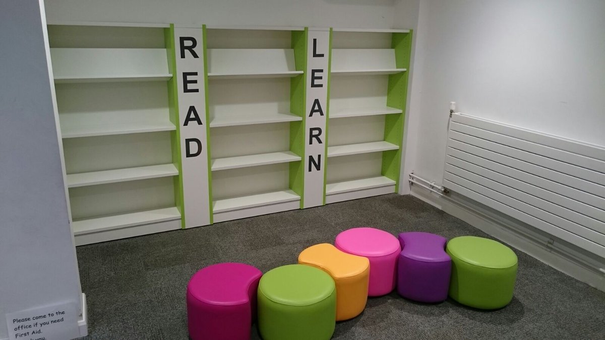DemcoInteriors's tweet image. We made the best use of space at this primary school and added some jelly bean popping colours #schoollibrarydesign