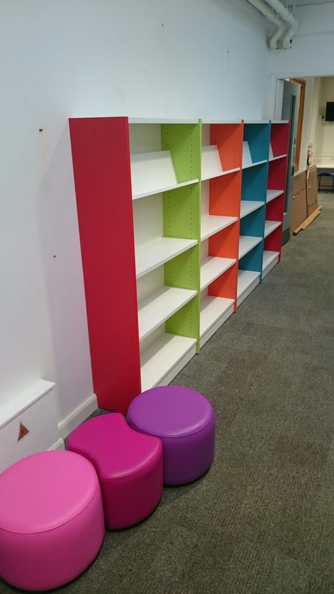 DemcoInteriors's tweet image. We made the best use of space at this primary school and added some jelly bean popping colours #schoollibrarydesign