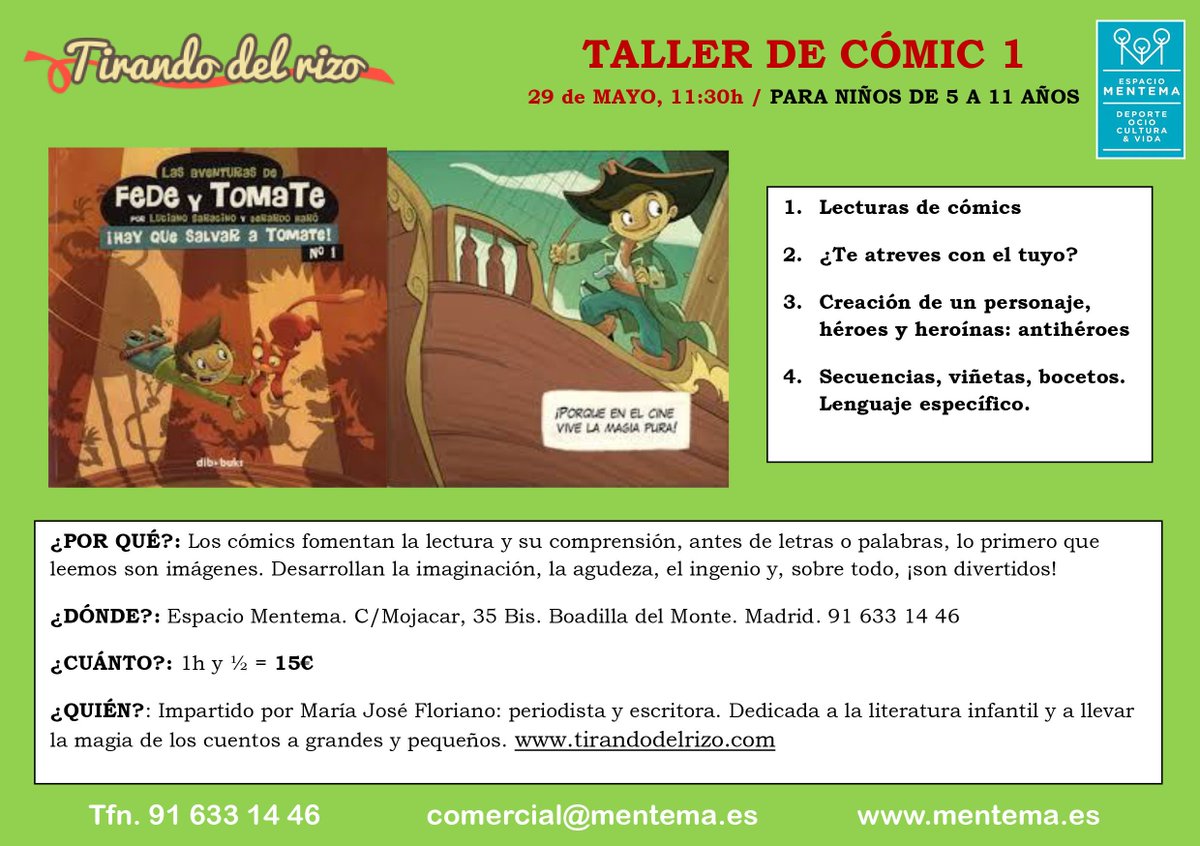 tirando_delrizo's tweet photo. Nuevo taller en @MentemaBoadilla #comic para niños de 5 a 11 años ¡Apuntate ya!¡Plazas limitadas @kideoo @kiddosity https://t.co/m4ZbGdsjQX