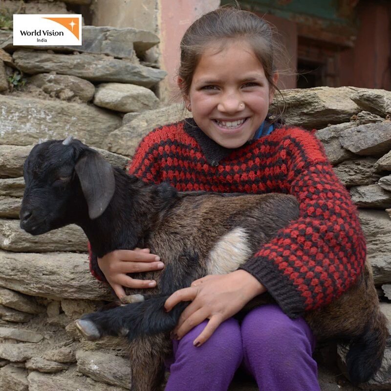 Parviti with her goat Sonu. 431 families in Uttarakhand were provided with a pair of goats for #Income generation.