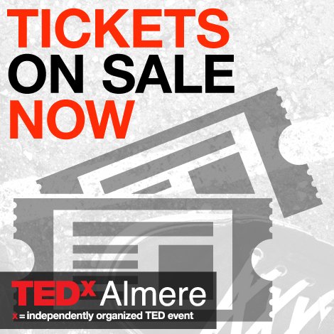 De ticketverkoop is gestart! Koop je kaartjes nu via tedxalmere.com/ticket-verkoop Er zijn slechts 100 kaarten beschikbaar