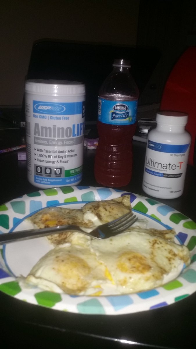GibbSquared's tweet photo. Start ur day:eggs, #UltimateT and #AminoLift #BarbellClub TY @USPlabs ! @tc_fitness1 @kolaughlin @renegadestyle https://t.co/3SVhNJIYLD