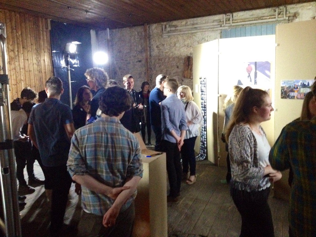 CommaFive's tweet image. Media Arts students enjoying displaying their work at #CommaFive