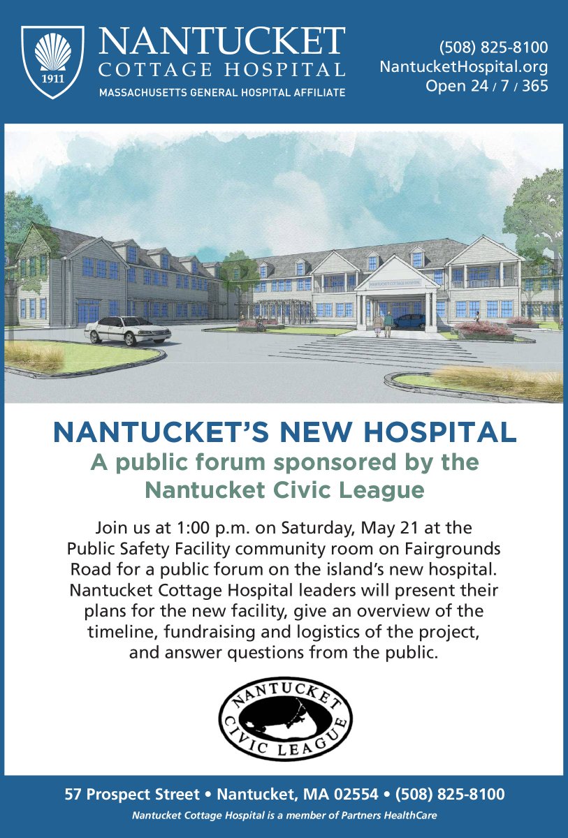 Join us tomorrow for a community forum on the island's new hospital sponsored by the #Nantucket Civic League