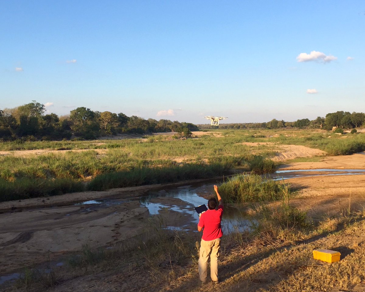 KirchhoffChris's tweet photo. Flying our drone for a lodge mapping project, Elephant and hippo in the background https://t.co/8X4DmF0Daj