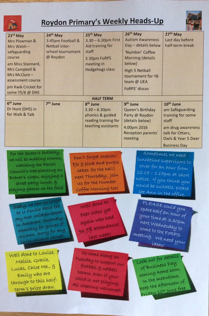 Roydon_Primary's tweet photo. Don't forget to check out the 'Heads Up' for this week #FB https://t.co/cQJ1amxq0e