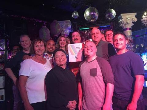 DoD_Pride's tweet photo. The monthly crowd of Pentagon Happy Hour at Freddie's Beach Bar yesterday celebrating their pride! #DoDPride #LGBT https://t.co/ie4Pzq9G2W