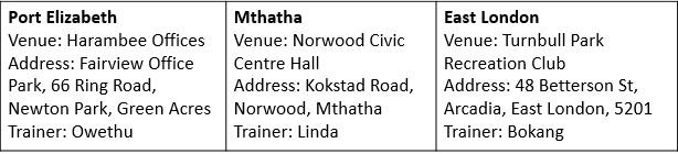DigifyZA's tweet photo. Eastern Cape #DigifyBytes will be hosting training sessions from May 23 to 27 at 09:00 - 15:00. See image for info https://t.co/41CjSjU61Q