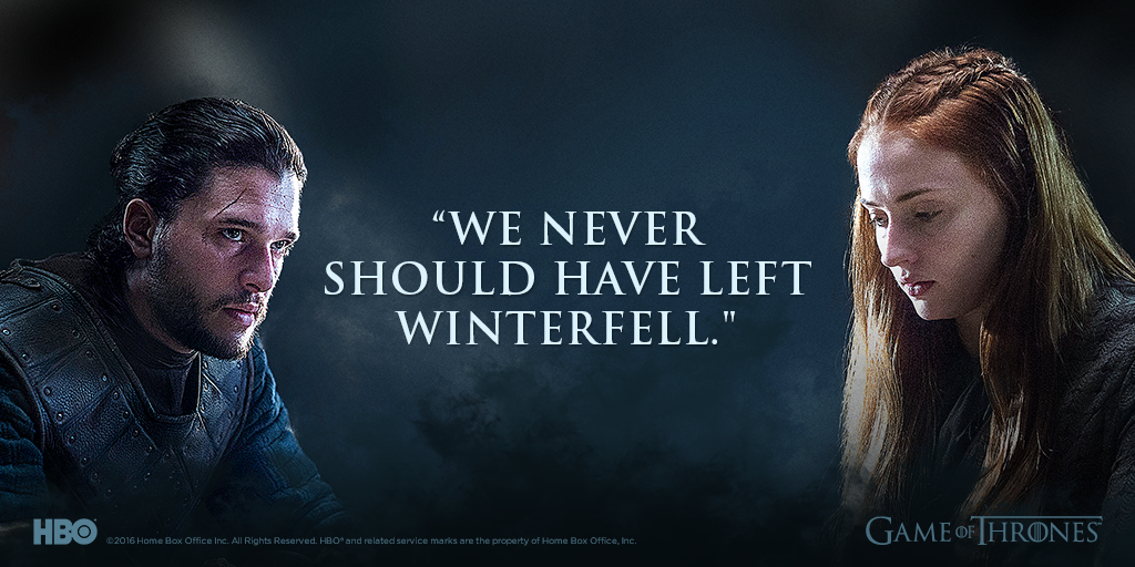 GameOfThrones's tweet image. "Don't you wish we could go back to the day we left? I want to scream at myself you idiot”
#GameofThrones