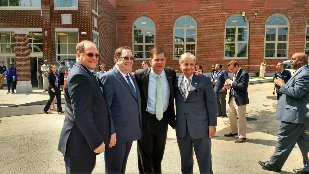BostonABCD's tweet photo. It's @marty_walsh @mikecapuano @JohnPMcGahan w ABCD CEO John Drew @ #ThelmaBurns building celebration! https://t.co/kUqkDmU2BZ