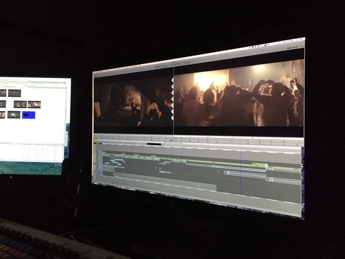 ashleyavis's tweet photo. Rocking out in the editing room, cutting the concert scene.  @WolvesOfVenice @johndhopkins @TommyFlanagan https://t.co/EBMOKiYYbG