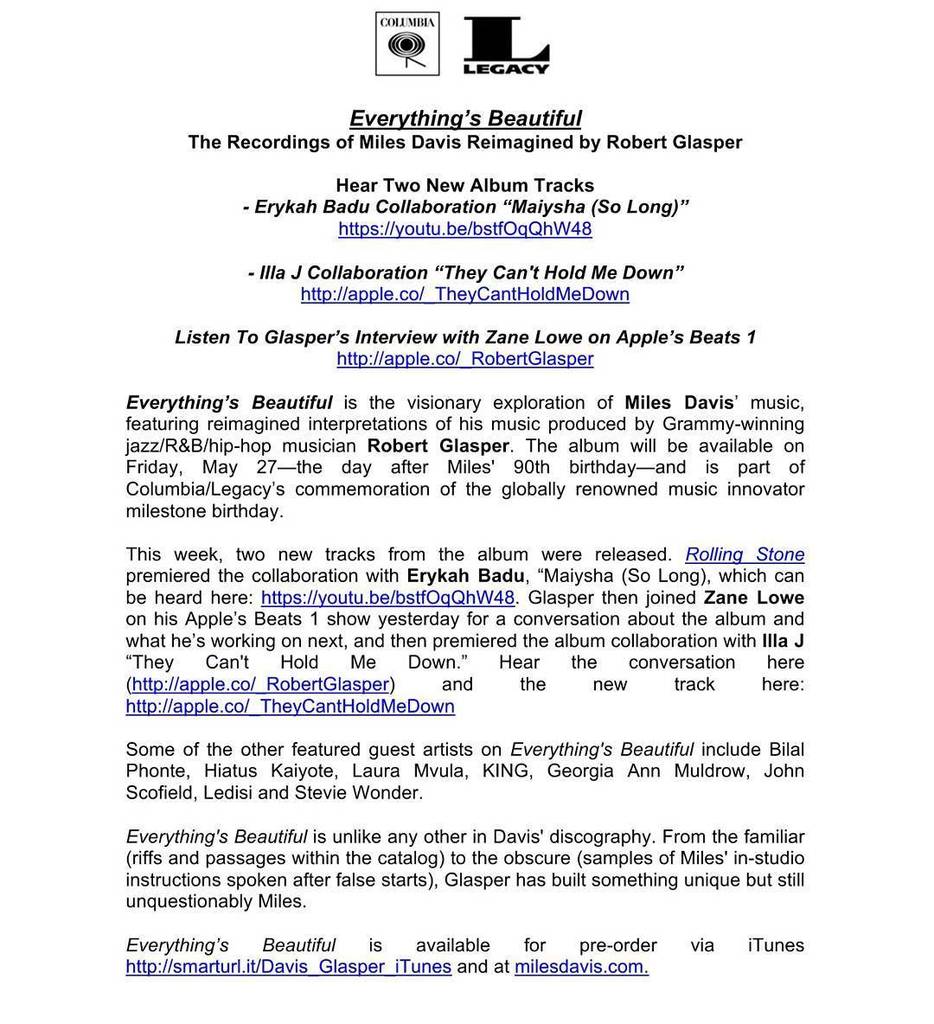 I feel so honored to be a part of this project! S/O to @therealrobertglasper for reaching out to me to be a part of…