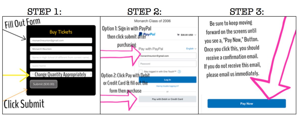 mhsclassof2006's tweet photo. Reunion tickets are now $35. Here is a step by step image of how to purchase. Link is in our bio for tickets. https://t.co/tXzex7MUBC