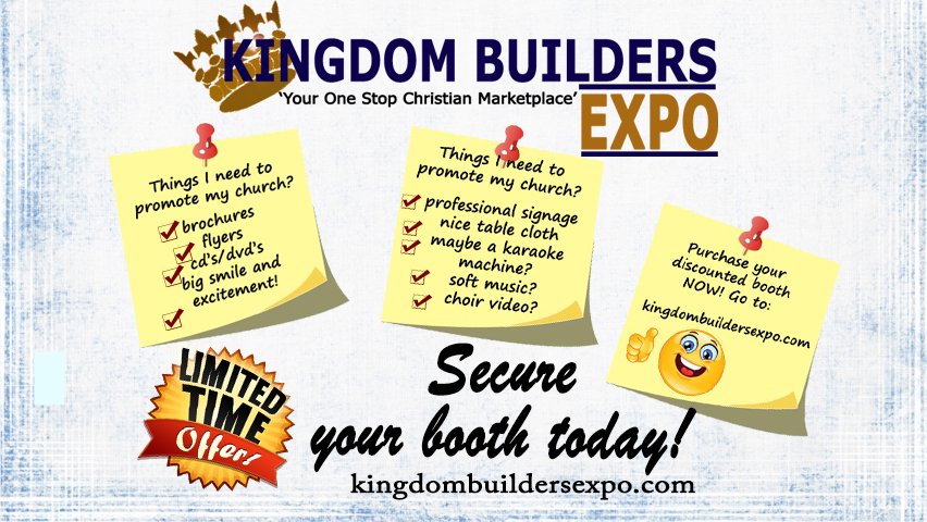 CReporters's tweet image. Kingdom Builders Expo is an all Christian Marketplace secure your booth today! Learn more at ow.ly/Dlx8300pJok