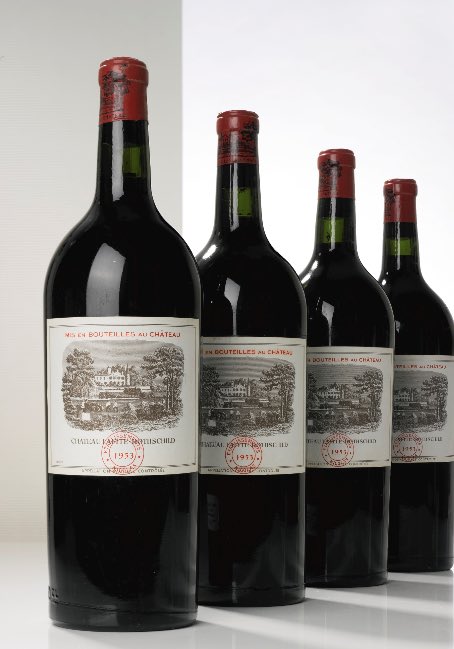 Sothebys's tweet photo. #AuctionUpdate: strong prices continue on Day II of Koch sale, 6 mags of Château Lafite 1953 just sold for $51,450 https://t.co/yV8i6Y1e5D