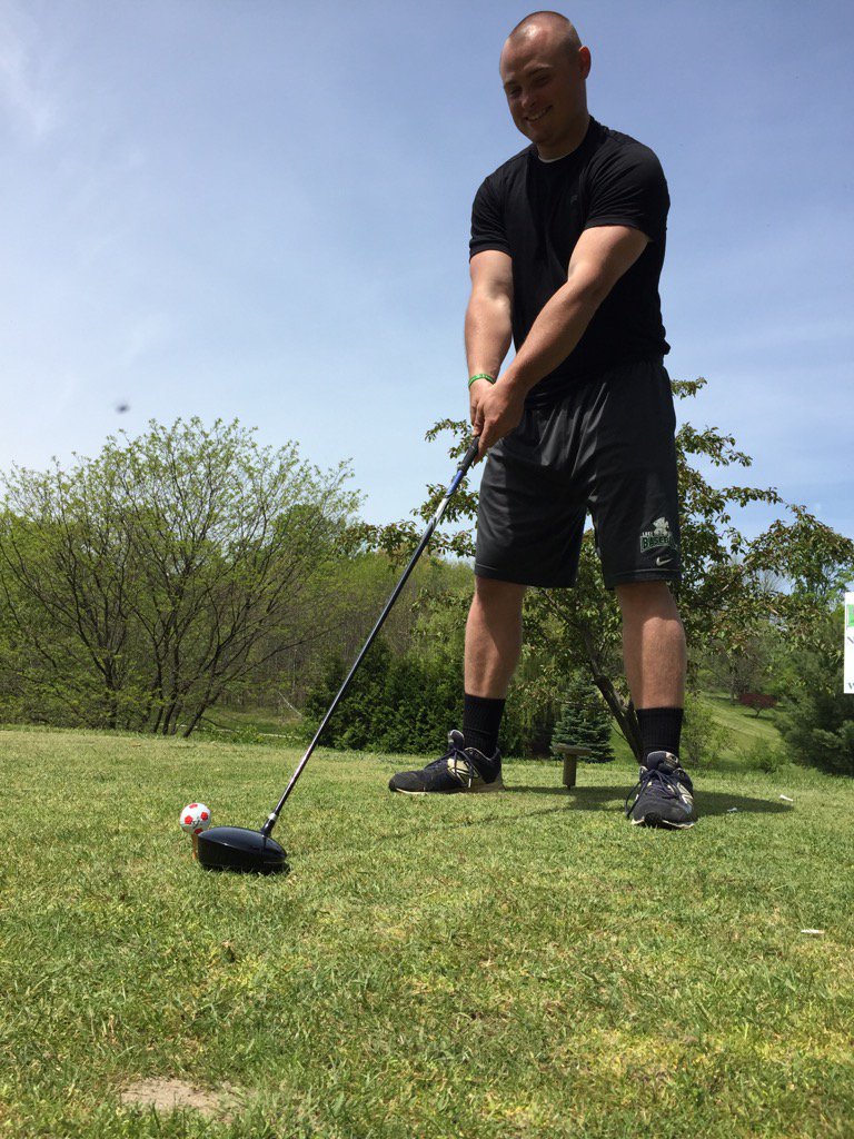 lakeeriebase's tweet photo. @MColbert14 about to take his hacks with his borrowed clubs and soccer golf ball????? #champ https://t.co/IVFeEaARk7