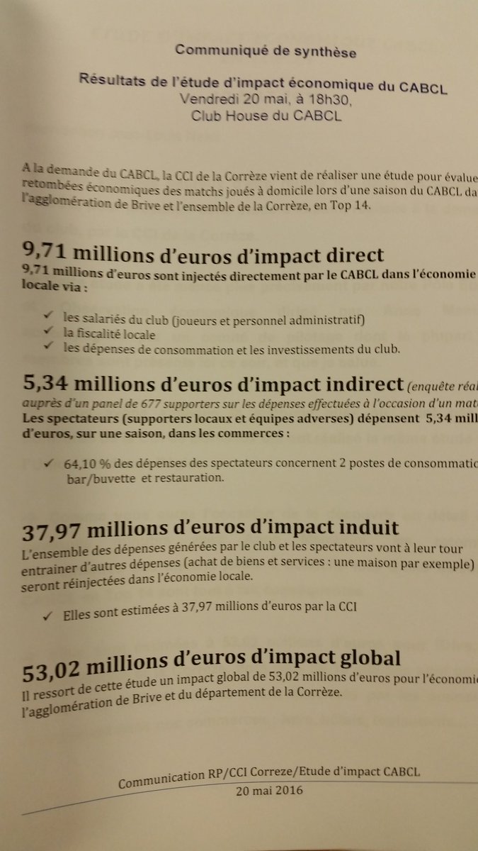 icilimousin's tweet photo. Impact économique du @CABCLRUGBY. La @CCICorreze dévoile son étude à Brive #Top14 https://t.co/jC0lnKObRi