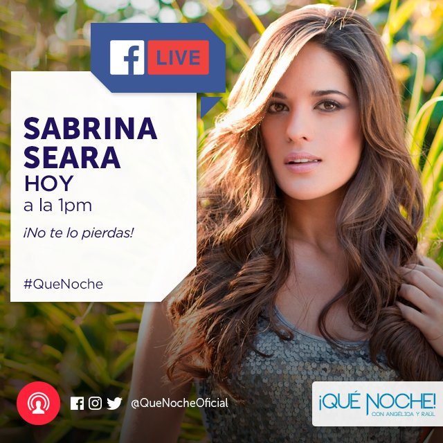 Hoy conéctate a la página de <a href="/QueNocheOficial/">Qué Noche con A&R</a> FB a la 1pm/12c para conversar en vivo con <a href="/Seara_sabrina/">Sabrina Seara</a> #QueNoche