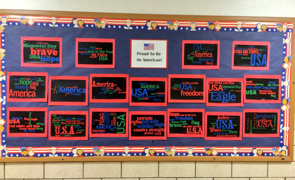 WOSnews's tweet image. #mrslukeWOS&apos; class wordles showing patriotic words/phrases sharing #appreciation for our country #woswordofthemonth