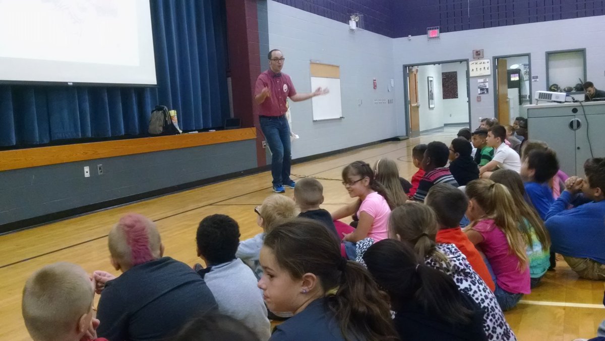 Teacher1218's tweet photo. Prof Watermelon came to visit @MWEwayne He shared stories and encouraged writing about pickles. Fun! @WayneTwpSuper https://t.co/3QURZTithL