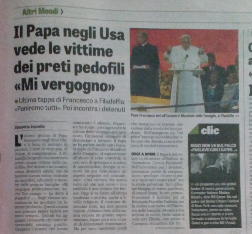 أمام ضحايا الشذوذ مع الأطفال  البابا فرنسيس :"أشعر ب العار " - الخبر قديم خلال زيارته لأمريكا