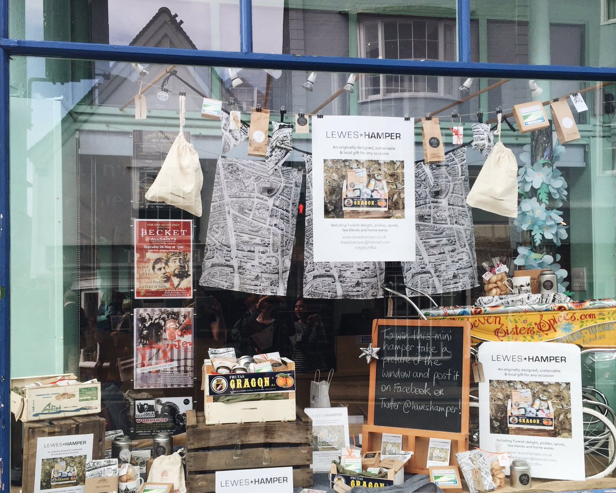 lewesmap's tweet image. So much fun decorating our @LewesHamper window today with @vracteashop @Merleskitchen @SevenSpices #Lewes #LewesWB