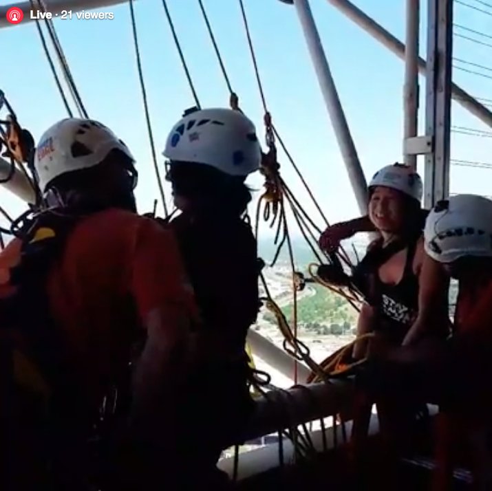 EricNParadis's tweet photo. Hillary Juster is rappelling from Reunion Tower! It's all for a good cause. https://t.co/J0Wc6dEjlQ https://t.co/6BHSlCaM41