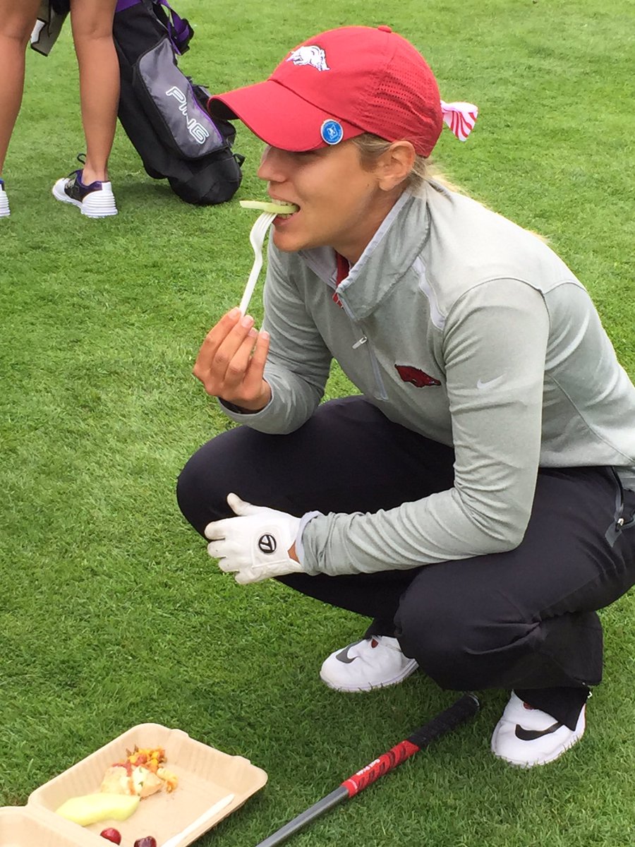 RazorbackWGolf's tweet photo. Here we go. A bit of fuel before teeing off at #NCAAGolf for @caragorlei #GoHogs https://t.co/hLiqZ3kPsO